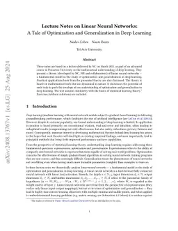 Lecture Notes on Linear Neural Networks: A Tale of Optimization and
  Generalization in Deep Learning