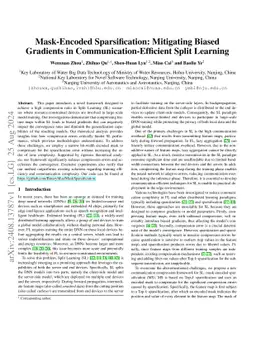 Mask-Encoded Sparsification: Mitigating Biased Gradients in
  Communication-Efficient Split Learning