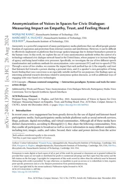 Anonymization of Voices in Spaces for Civic Dialogue: Measuring Impact
  on Empathy, Trust, and Feeling Heard