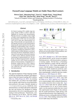 Focused Large Language Models are Stable Many-Shot Learners