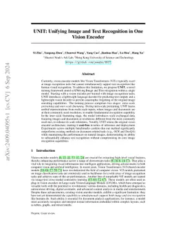 UNIT: Unifying Image and Text Recognition in One Vision Encoder