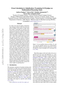 From Calculation to Adjudication: Examining LLM judges on Mathematical Reasoning Tasks