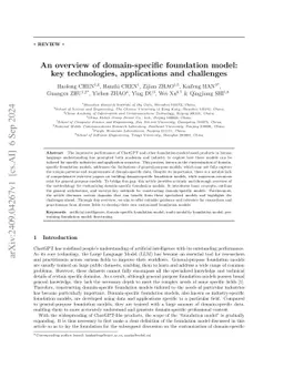 An overview of domain-specific foundation model: key technologies, applications and challenges