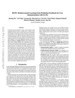 RLPF: Reinforcement Learning from Prediction Feedback for User Summarization with LLMs