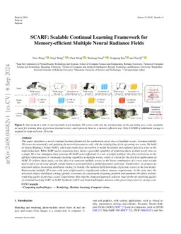 SCARF: Scalable Continual Learning Framework for Memory-efficient
  Multiple Neural Radiance Fields