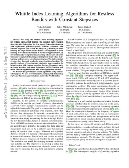 Whittle Index Learning Algorithms for Restless Bandits with Constant
  Stepsizes