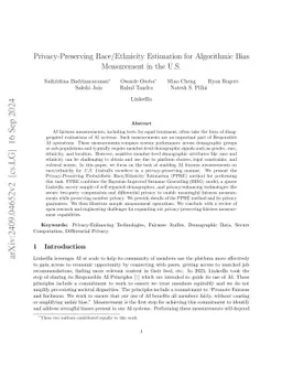 Privacy-Preserving Race/Ethnicity Estimation for Algorithmic Bias
  Measurement in the U.S