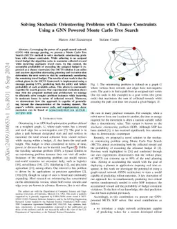 Solving Stochastic Orienteering Problems with Chance Constraints Using a GNN Powered Monte Carlo Tree Search