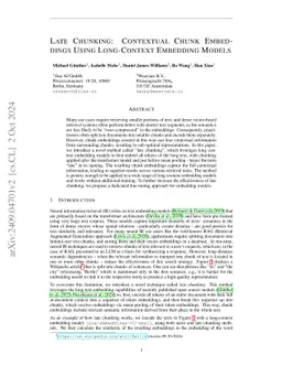 Late Chunking: Contextual Chunk Embeddings Using Long-Context Embedding Models