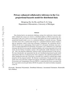 Privacy enhanced collaborative inference in the Cox proportional hazards
  model for distributed data