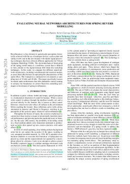 Evaluating Neural Networks Architectures for Spring Reverb Modelling