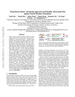 Vision-fused Attack: Advancing Aggressive and Stealthy Adversarial Text
  against Neural Machine Translation