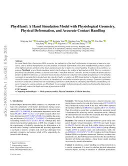 PhysHand: A Hand Simulation Model with Physiological Geometry, Physical
  Deformation, and Accurate Contact Handling