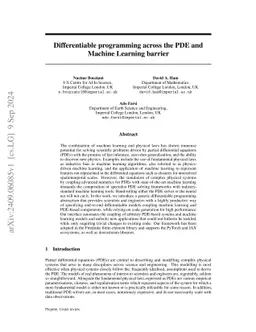 Differentiable programming across the PDE and Machine Learning barrier