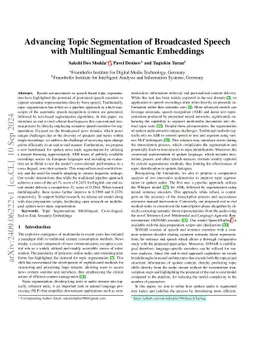Advancing Topic Segmentation of Broadcasted Speech with Multilingual
  Semantic Embeddings