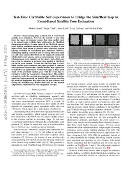Test-Time Certifiable Self-Supervision to Bridge the Sim2Real Gap in
  Event-Based Satellite Pose Estimation