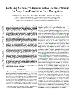 Distilling Generative-Discriminative Representations for Very
  Low-Resolution Face Recognition