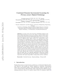 Continual Domain Incremental Learning for Privacy-aware Digital
  Pathology