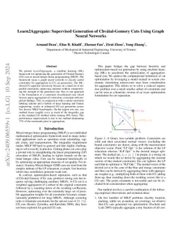 Learn2Aggregate: Supervised Generation of Chvátal-Gomory Cuts Using
  Graph Neural Networks