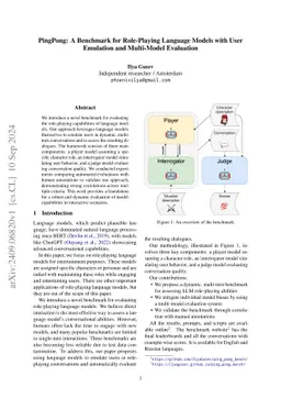 PingPong: A Benchmark for Role-Playing Language Models with User Emulation and Multi-Model Evaluation