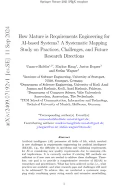 How Mature is Requirements Engineering for AI-based Systems? A
  Systematic Mapping Study on Practices, Challenges, and Future Research
  Directions