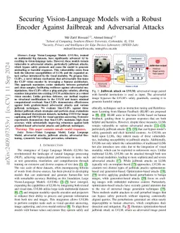 Securing Vision-Language Models with a Robust Encoder Against Jailbreak
  and Adversarial Attacks