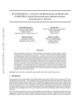 D-CAPTCHA++: A Study of Resilience of Deepfake CAPTCHA under
  Transferable Imperceptible Adversarial Attack