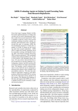 SUPER: Evaluating Agents on Setting Up and Executing Tasks from Research
  Repositories