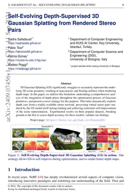 Self-Evolving Depth-Supervised 3D Gaussian Splatting from Rendered
  Stereo Pairs