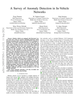 A Survey of Anomaly Detection in In-Vehicle Networks