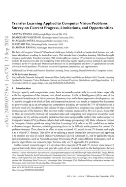 Transfer Learning Applied to Computer Vision Problems: Survey on Current
  Progress, Limitations, and Opportunities