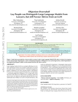 Objection Overruled! Lay People can Distinguish Large Language Models
  from Lawyers, but still Favour Advice from an LLM