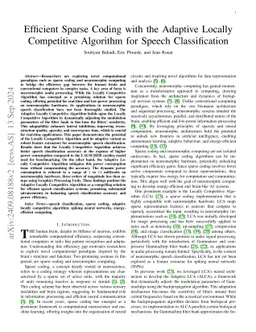 Efficient Sparse Coding with the Adaptive Locally Competitive Algorithm for Speech Classification