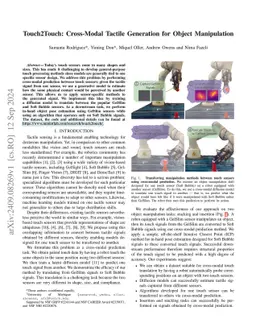 Touch2Touch: Cross-Modal Tactile Generation for Object Manipulation
