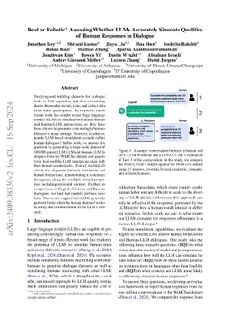 Real or Robotic? Assessing Whether LLMs Accurately Simulate Qualities of
  Human Responses in Dialogue