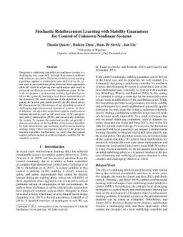 Stochastic Reinforcement Learning with Stability Guarantees for Control
  of Unknown Nonlinear Systems