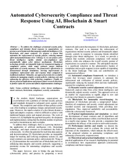 Automated Cybersecurity Compliance and Threat Response Using AI,
  Blockchain & Smart Contracts
