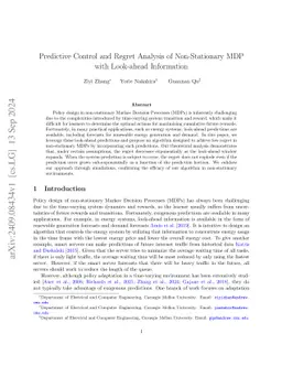 Predictive Control and Regret Analysis of Non-Stationary MDP with Look-ahead Information