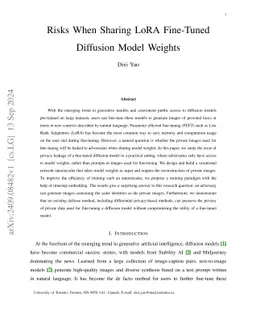 Risks When Sharing LoRA Fine-Tuned Diffusion Model Weights