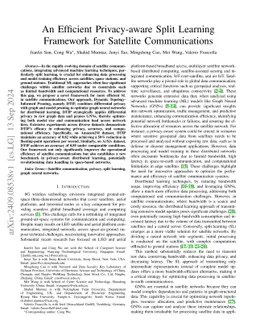 An Efficient Privacy-aware Split Learning Framework for Satellite
  Communications