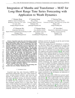 Integration of Mamba and Transformer -- MAT for Long-Short Range Time
  Series Forecasting with Application to Weather Dynamics
