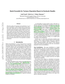 Batch Ensemble for Variance Dependent Regret in Stochastic Bandits