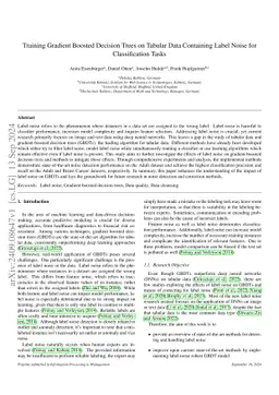 Training Gradient Boosted Decision Trees on Tabular Data Containing Label Noise for Classification Tasks