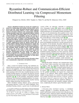 Byzantine-Robust and Communication-Efficient Distributed Learning via
  Compressed Momentum Filtering