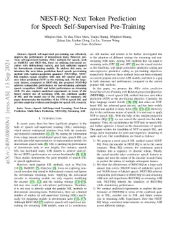 NEST-RQ: Next Token Prediction for Speech Self-Supervised Pre-Training