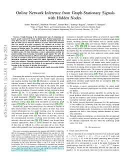 Online Network Inference from Graph-Stationary Signals with Hidden Nodes