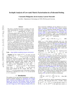 In-depth Analysis of Low-rank Matrix Factorisation in a Federated Setting
