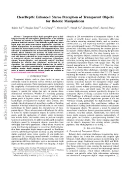 ClearDepth: Enhanced Stereo Perception of Transparent Objects for Robotic Manipulation