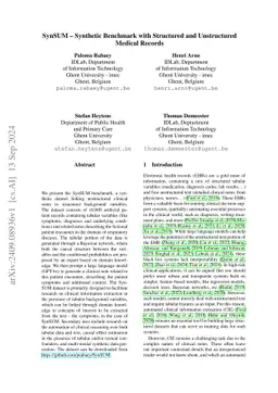 SimSUM: Simulated Benchmark with Structured and Unstructured Medical Records