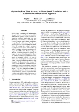 Optimizing Rare Word Accuracy in Direct Speech Translation with a
  Retrieval-and-Demonstration Approach